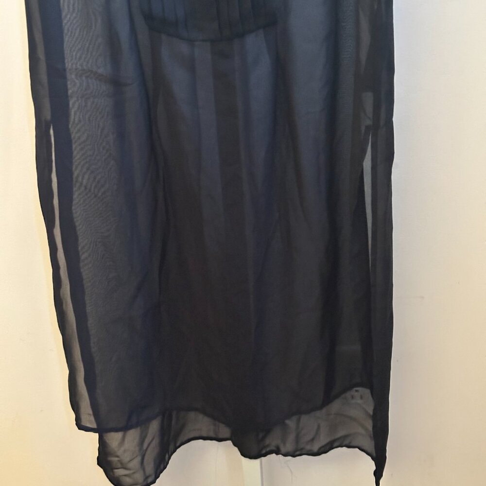 White House Black Market Pleated Bib Sheer Black Tunic Top NWT Sz S - Picture 3 of 9